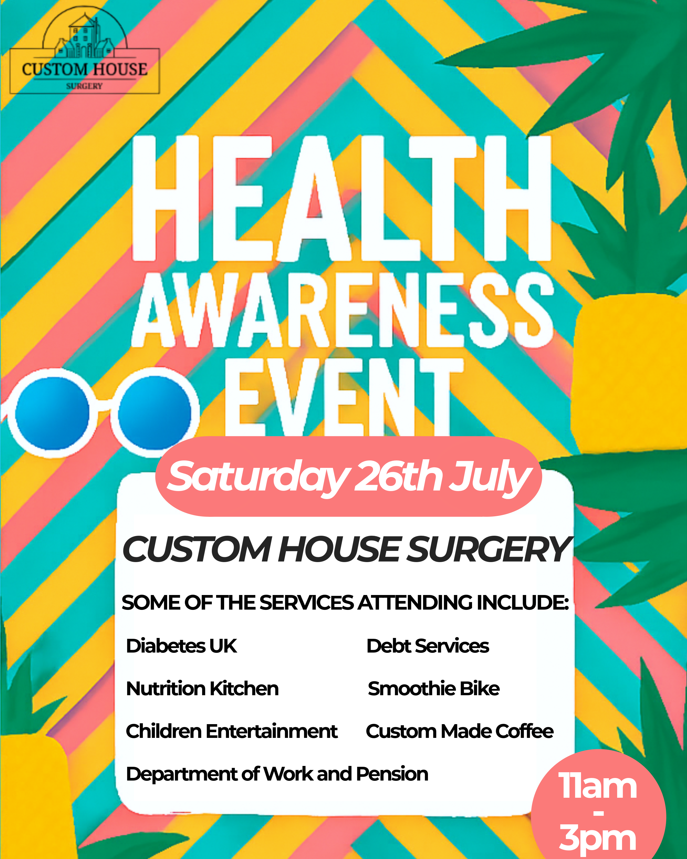 Health awareness event saturday 26th July. Full text below
